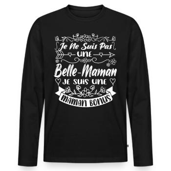 Je ne Suis pas Belle-Maman Je Suis une Maman Bonus - T-shirt manches longues Premium bio Homme - noir - Devant - Nico (187cm)