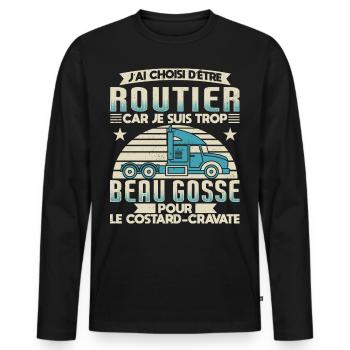 Routier Humour Cadeau - T-shirt manches longues Premium bio Homme - noir - Devant - Nico (187cm)