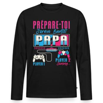 Grossesse Futur Papa Gamers Humour - T-shirt manches longues Premium bio Homme - noir - Devant - Nico (187cm)