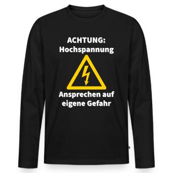 Hochspannung Elektriker unter Strom Fun Sprüche - Männer Premium Bio Langarmshirt - Schwarz - Vorne - Nico (187cm)