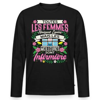 Infirmière Scolaire Humour Cadeaux - T-shirt manches longues Premium bio Homme - noir - Devant - Nico (187cm)