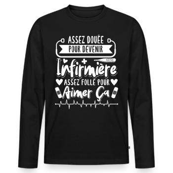 Infirmiere Humour Cadeau - T-shirt manches longues Premium bio Homme - noir - Devant - Nico (187cm)