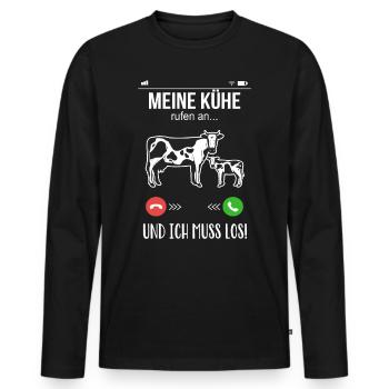 Landwirt Bauer meine Kühe rufen an lustige Kuh - Männer Premium Bio Langarmshirt - Schwarz - Vorne - Nico (187cm)