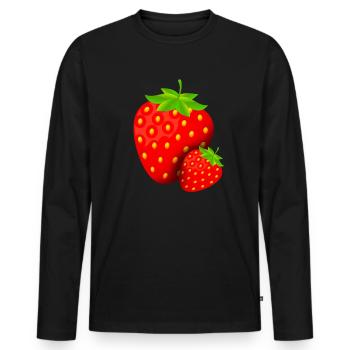 Frische Erdbeeren Obst Vegetarier Veganer Früchte - Männer Premium Bio Langarmshirt - Schwarz - Vorne - Nico (187cm)