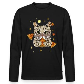 Funny Pizza Cat in Space Fun - Men's Premium Organic Long Sleeve Shirt - black - Front - Nico (187cm)