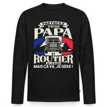 Poids Lourds Routier Francais Humour - T-shirt manches longues Premium bio Homme - noir - Devant - Nico (187cm)