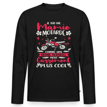Mamie Motarde Humour Mamou Grand-Mère Motocyclette - T-shirt manches longues Premium bio Homme - noir - Devant - Nico (187cm)