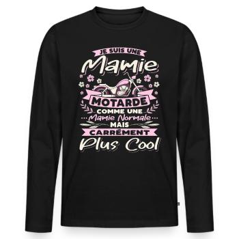 Mamie Motarde Humour Mamou Grand-Mère Motocyclette - T-shirt manches longues Premium bio Homme - noir - Devant - Nico (187cm)