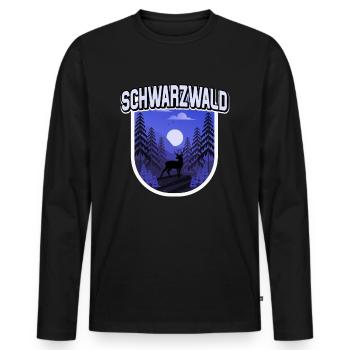 Schwarzwald Illustration Wald Bäume Hirsch - Männer Premium Bio Langarmshirt - Schwarz - Vorne - Nico (187cm)
