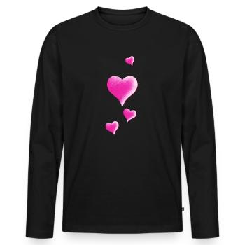 Pinke Herzen Illustration Vintage Herz Design - Männer Premium Bio Langarmshirt - Schwarz - Vorne - Nico (187cm)