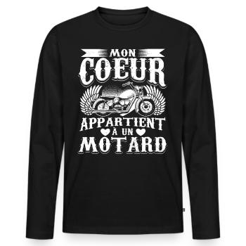 Motocyclette Motarde Motard - T-shirt manches longues Premium bio Homme - noir - Devant - Nico (187cm)