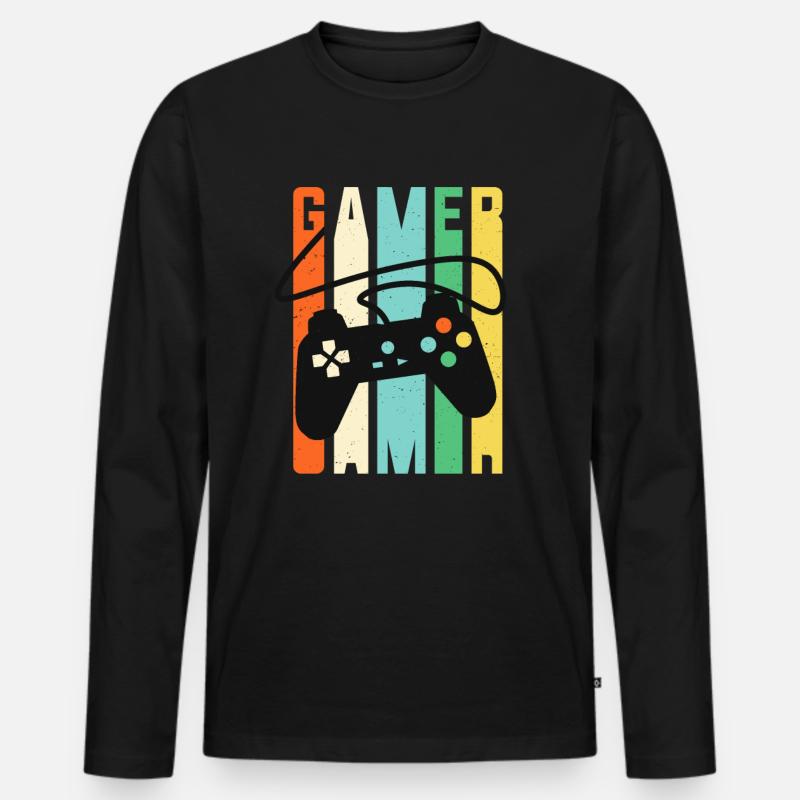 Gamer Console Controller Retro Gaming - Männer Premium Bio Langarmshirt - Schwarz