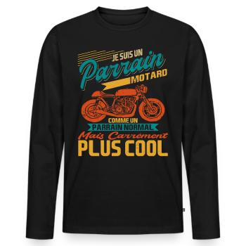 Je Suis Un Parrain Motard Comme Un Parrain Normal - T-shirt manches longues Premium bio Homme - noir - Devant - Nico (187cm)