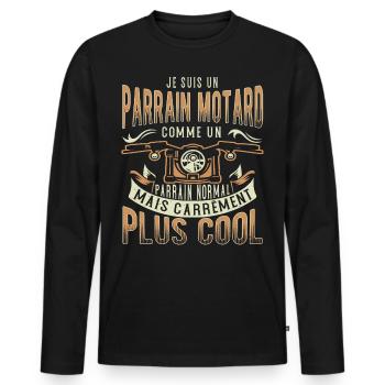 Je Suis Un Parrain Motard Comme Un Parrain Normal - T-shirt manches longues Premium bio Homme - noir - Devant - Nico (187cm)
