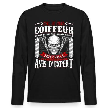 Oui, Je Suis Coiffeur Humour - T-shirt manches longues Premium bio Homme - noir - Devant - Nico (187cm)