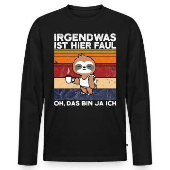 Faultier Irgendwas ist hier faul oh das bin ja ich - Männer Premium Bio Langarmshirt - Schwarz - Vorne - Nico (187cm)