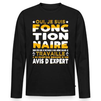 Oui, Je Suis Fonctionnaire Humour - T-shirt manches longues Premium bio Homme - noir - Devant - Nico (187cm)