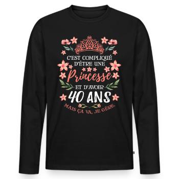 Anniv Fille 40 ans Anniversaire Humour - T-shirt manches longues Premium bio Homme - noir - Devant - Nico (187cm)