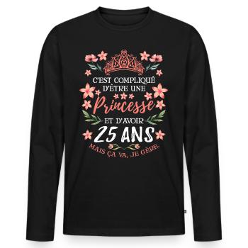 Anniv Fille 25 ans Anniversaire Humour - T-shirt manches longues Premium bio Homme - noir - Devant - Nico (187cm)