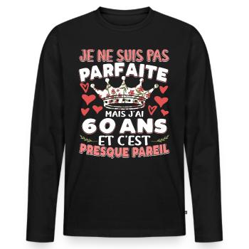 Anniv 60 ans Anniversaire Humour - T-shirt manches longues Premium bio Homme - noir - Devant - Nico (187cm)