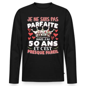 Anniv 50 ans Anniversaire Humour - T-shirt manches longues Premium bio Homme - noir - Devant - Nico (187cm)