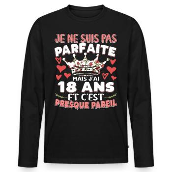 Anniv 18 ans Anniversaire Fille Humour - T-shirt manches longues Premium bio Homme - noir - Devant - Nico (187cm)