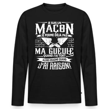 Maçon Maçonnerie Humour Dicton - T-shirt manches longues Premium bio Homme - noir - Devant - Nico (187cm)