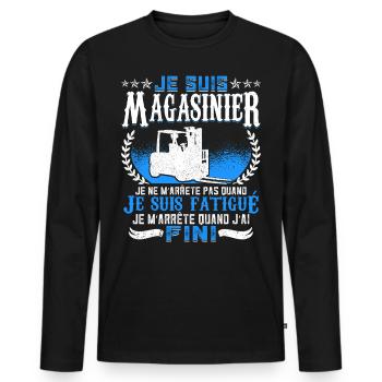 Magasinier Humour - T-shirt manches longues Premium bio Homme - noir - Devant - Nico (187cm)