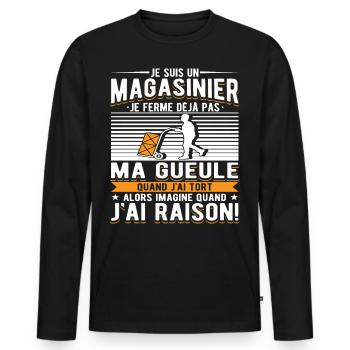 Magasinier Cadeau - T-shirt manches longues Premium bio Homme - noir - Devant - Nico (187cm)