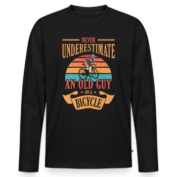 Never Underestimate Old Guy on a Bicycle Cycling - Men's Premium Organic Long Sleeve Shirt - black - Front - Nico (187cm)