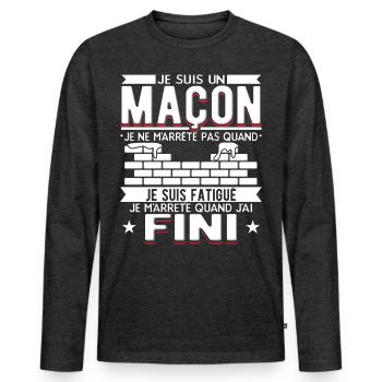 Maçon Maçonnerie Humour Macon - T-shirt manches longues Premium bio Homme - anthracite chiné - Devant - Nico (187cm)