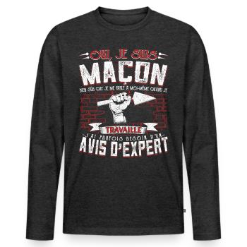 Maçon Maçonnerie Humour Macon - T-shirt manches longues Premium bio Homme - anthracite chiné - Devant - Nico (187cm)