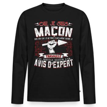 Maçon Maçonnerie Humour Macon - T-shirt manches longues Premium bio Homme - noir - Devant - Nico (187cm)