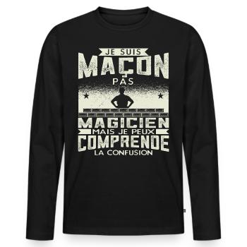 Maçon Maçonnerie Humour Macon - T-shirt manches longues Premium bio Homme - noir - Devant - Nico (187cm)