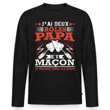 Papa Maçon Père Maçonnerie Construction Maison - T-shirt manches longues Premium bio Homme - noir - Devant - Nico (187cm)