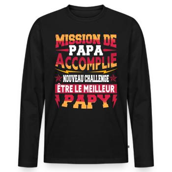Annonce Grossesse Papy Bientôt Grand-Père - T-shirt manches longues Premium bio Homme - noir - Devant - Nico (187cm)