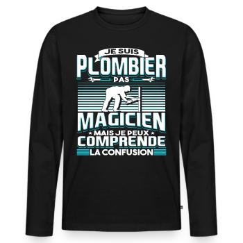 Plombier Humour Plombiers - T-shirt manches longues Premium bio Homme - noir - Devant - Nico (187cm)