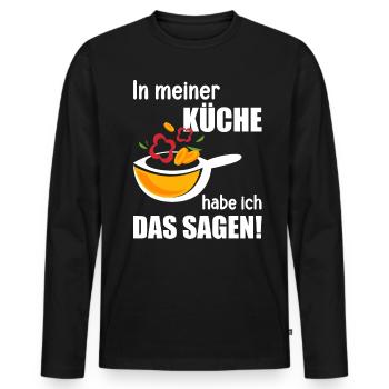 In meiner Küche habe ich das sagen lustiges Köchin - Männer Premium Bio Langarmshirt - Schwarz - Vorne - Nico (187cm)
