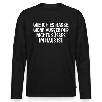 Wie ich es hasse wenn ausser mir nichts süßes im - Männer Premium Bio Langarmshirt - Schwarz - Vorne - Nico (187cm)