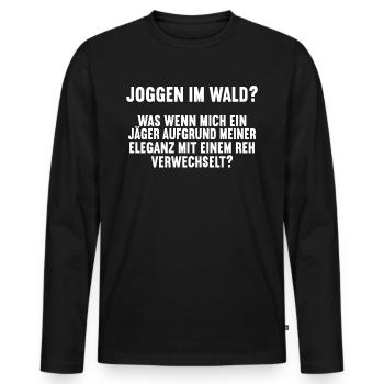 Joggen im Wald Was wenn Jägermich mit Reh - Männer Premium Bio Langarmshirt - Schwarz - Vorne - Nico (187cm)
