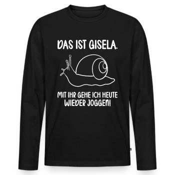 Das ist Gisela mit ihr gehe ich joggen lustiges - Männer Premium Bio Langarmshirt - Schwarz - Vorne - Nico (187cm)