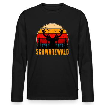 Schwarzwald Retro Hirsch Schwaben Schwarzwälder - Männer Premium Bio Langarmshirt - Schwarz - Vorne - Nico (187cm)
