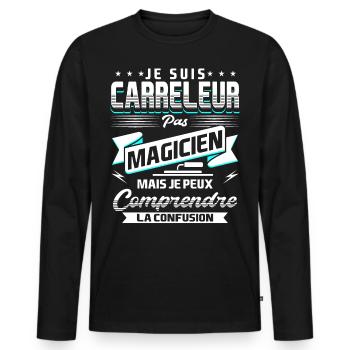 Carreleur de Carrelage Humour - T-shirt manches longues Premium bio Homme - noir - Devant - Nico (187cm)