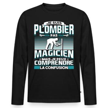 Plombier Humour Plombiers - T-shirt manches longues Premium bio Homme - noir - Devant - Nico (187cm)