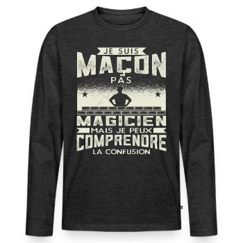 Maçon Maçonnerie Humour Macon - T-shirt manches longues Premium bio Homme - anthracite chiné - Devant - Nico (187cm)