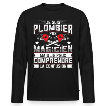 Plombier Humour Plombiers - T-shirt manches longues Premium bio Homme - noir - Devant - Nico (187cm)