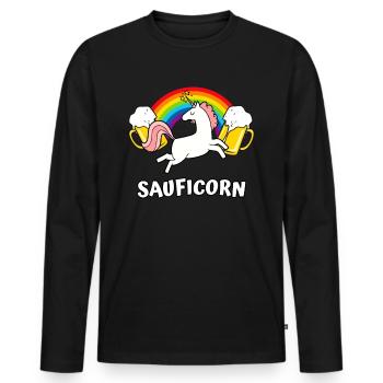 Sauficorn Lustiges Bier Einhorn Party Fun - Männer Premium Bio Langarmshirt - Schwarz - Vorne - Nico (187cm)