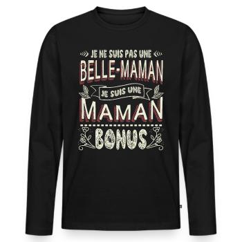 Belle-Maman Belle-Mère - T-shirt manches longues Premium bio Homme - noir - Devant - Nico (187cm)