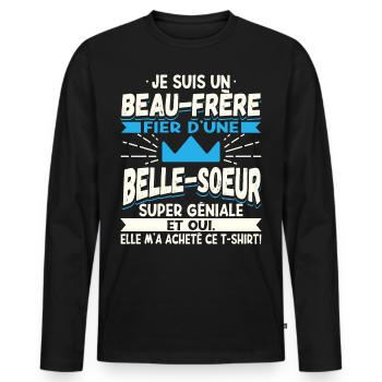 Beau-Frère Cadeau - T-shirt manches longues Premium bio Homme - noir - Devant - Nico (187cm)