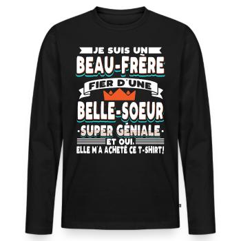 Beau-Frère Cadeau - T-shirt manches longues Premium bio Homme - noir - Devant - Nico (187cm)